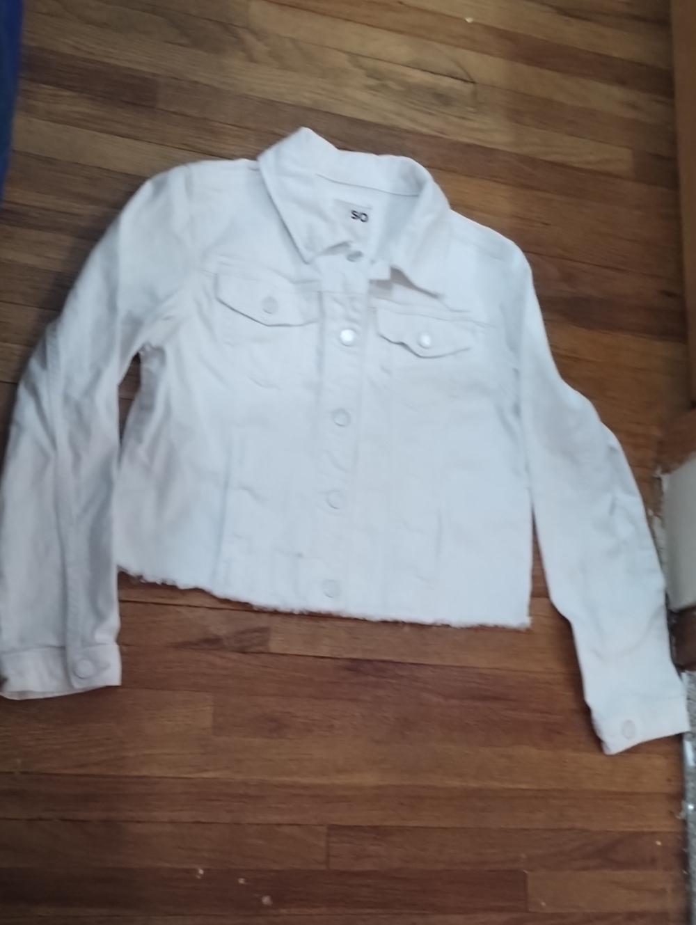 SO White Cropped Denim Jacket with Button Front
